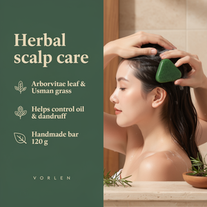 Herbal scalp care: arborvitae leaf and Usman grass, helps control oil and dandruff, handmade 120 g bar