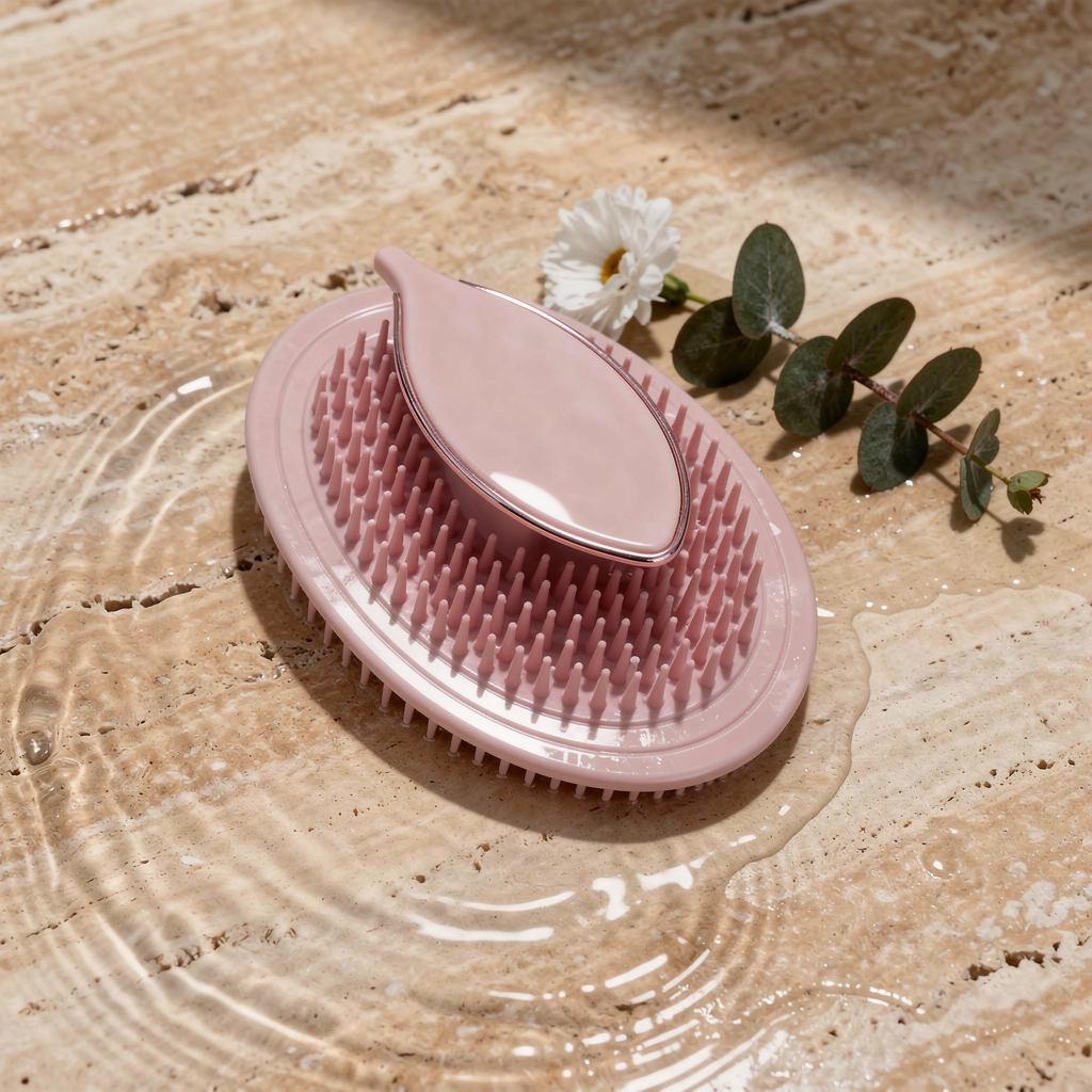 Leaf scalp massage brush in pink