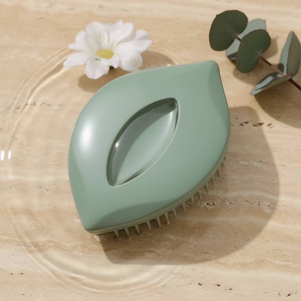 Leaf scalp massage brush in green