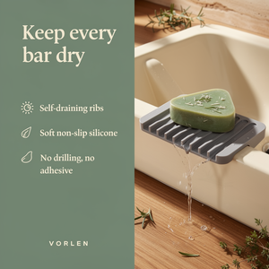 Keep every bar dry: self-draining ribs, soft non-slip silicone, no drilling, no adhesive