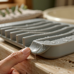 Close-up of the soft silicone ribs with water droplets